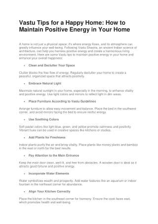 Vastu Tips for a Happy Home How to Maintain Positive Energy in Your Home