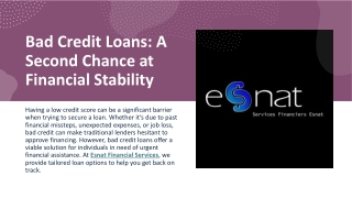 Bad Credit Loans - A Second Chance at Financial Stability