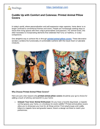 Cuddle Up with Comfort and Cuteness - Printed Animal Pillow Covers