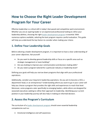 How to Choose the Right Leader Development Program for Your Career
