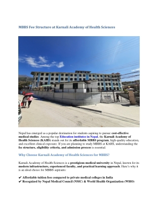 MBBS Fee Structure at Karnali Academy of Health Sciences