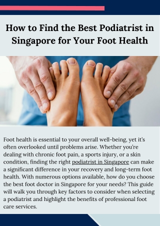 How to Find the Best Podiatrist in Singapore for Your Foot Health