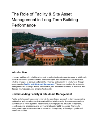 The Role of Facility & Site Asset Management in Long-Term Building Performance