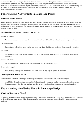 “Native vs Non-Native Plants in Landscape Design: Pros and Cons”
