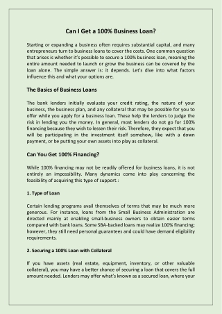 Can I Get a 100 percent business loan?