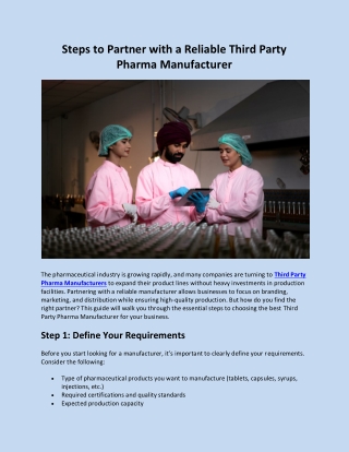 Steps to Partner with a Reliable Third Party Pharma Manufacturer