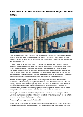 How To Find The Best Therapist In Brooklyn Heights For Your Needs
