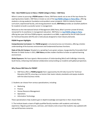 Top PGDM College in Patna | PGDM College in Patna Bihar – ISM Patna