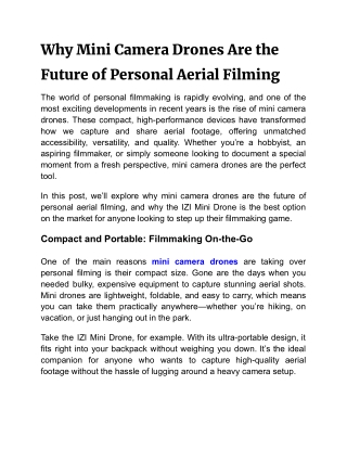 Why Mini Camera Drones Are the Future of Personal Aerial Filming