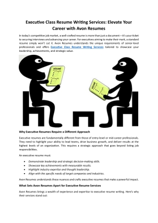 Executive Class Resume Writing Services - Avon Resumes