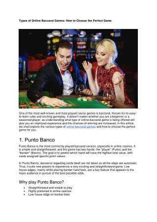 Types of Online Baccarat Games How to Choose the Perfect Game