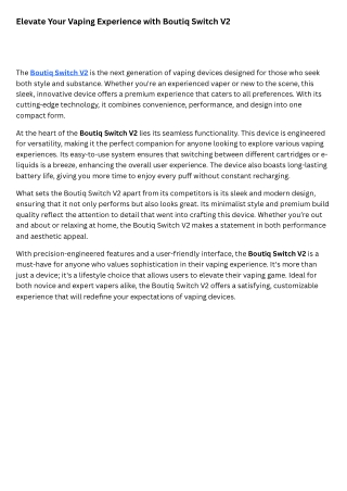 Elevate Your Vaping Experience with Boutiq Switch V2