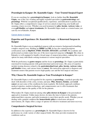 Best Surgeon in Kanpur | Hernia Surgeon | Gastro | Gall Bladder Doctor | Varicos