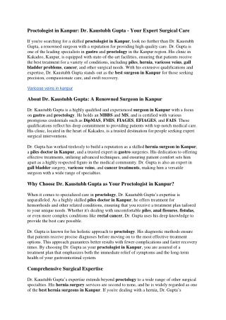 Best Surgeon in Kanpur | Hernia Surgeon | Gastro | Gall Bladder Doctor | Varicos