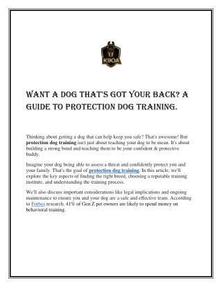 Want a Dog That's Got Your Back  A Guide to Protection Dog Training