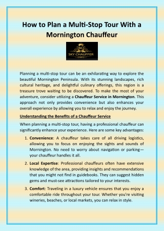 How to Plan a Multi-Stop Tour With a Mornington Chauffeur