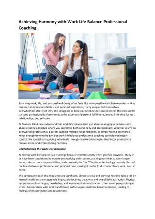 Achieving Harmony with Work-Life Balance Professional Coaching