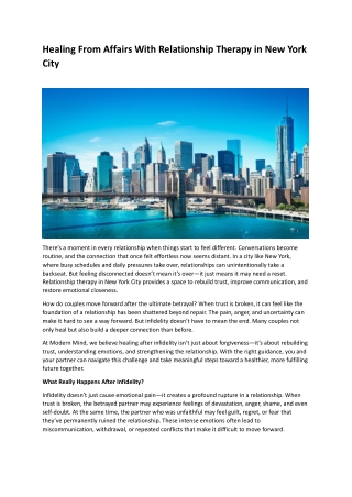 Healing From Affairs With Relationship Therapy in New York City