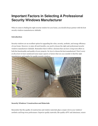 Important Factors in Selecting A Professional Security Windows Manufacturer