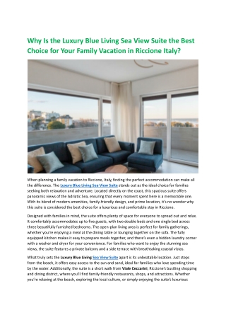 Why Is the Luxury Blue Living Sea View Suite the Best Choice for Your Family Vacation in Riccione Italy