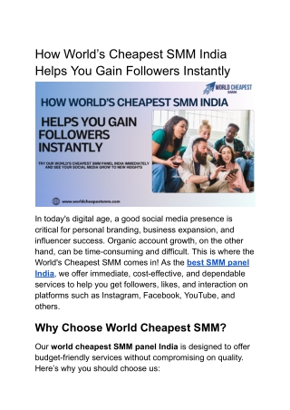 How World’s Cheapest SMM India Helps You Gain Followers Instantly