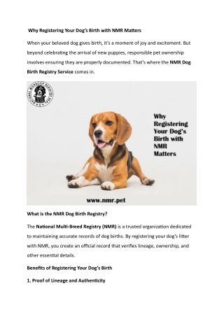 Why Registering Your Dog’s Birth with NMR Matters
