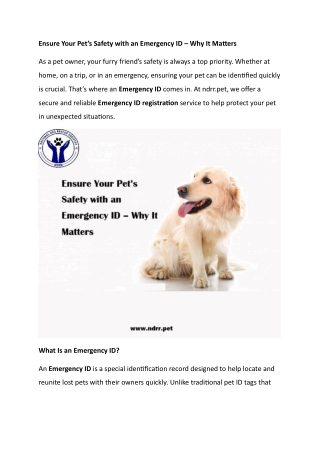 Ensure Your Pet’s Safety with an Emergency ID – Why It Matters