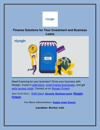Finance Solutions for Your Investment and Business Loans