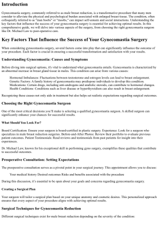 Key Factors That Influence the Success of Your Gynecomastia Surgery