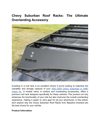 BLOG 2 _ Chevy Suburban Roof Racks_ The Ultimate Overlanding Accessory _ Month 1