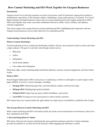 How Content Marketing and SEO Work Together for Gurgaon Businesses