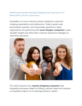 Redefining Hospitality Meeting Changing Guest Expectations for Memorable Custome