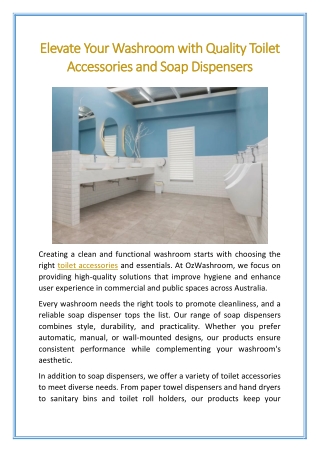 Elevate Your Washroom with Quality Toilet Accessories and Soap Dispensers