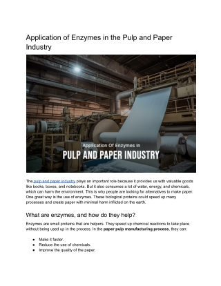Application of Enzymes in the Pulp and Paper Industry