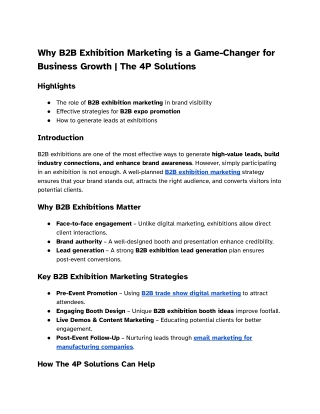 Why B2B Exhibition Marketing is a Game-Changer for Business Growth _ The 4P Solutions