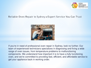 Reliable Oven Repair in Sydney - Expert Service You Can Trust