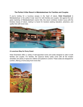 The Perfect 5-Star Resort in Mahabaleshwar for Families and Couples