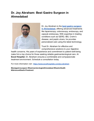 Dr. Joy Abraham_ Best Gastro Surgeon in Ahmedabad