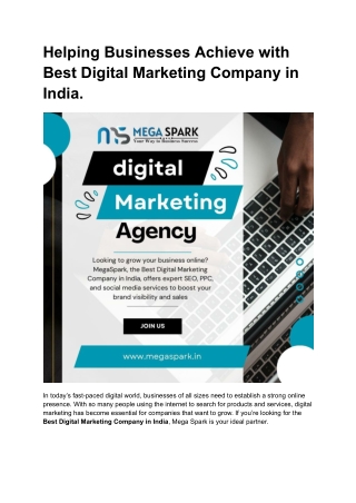Helping Businesses Achieve  with  Best Digital Marketing Company in India.