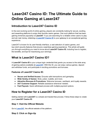 Laser247 Casino ID: Secure Access and Personalized Gaming Experience.