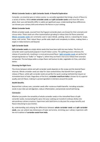 Whole Coriander Seeds vs Split Coriander Seeds