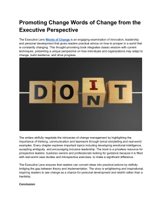 Promoting Change Words of Change from the Executive Perspective