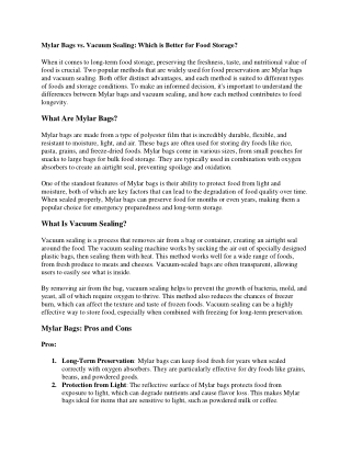 Mylar Bags vs. Vacuum Sealing