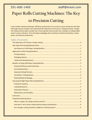 Paper Rolls Cutting Machines The Key to Precision Cutting