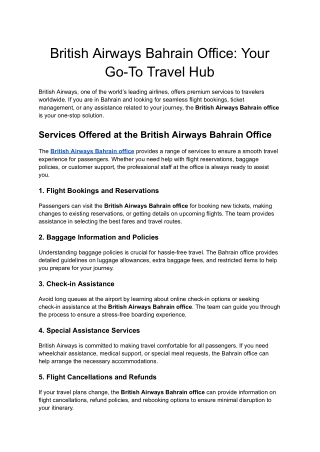 British Airways Bahrain Office: Expert Travel Assistance