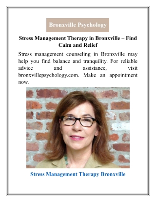 Stress Management Therapy in Bronxville  Find Calm and Relief