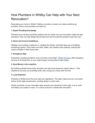How Plumbers in Whitby Can Help with Your Next Renovation