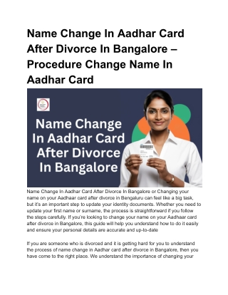 Name Change In Aadhar Card After Divorce In Bangalore – Procedure Change Name In Aadhar Card