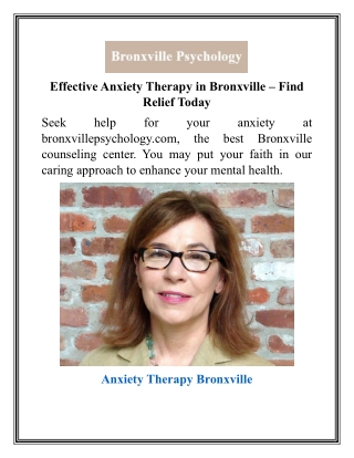 Effective Anxiety Therapy in Bronxville – Find Relief Today