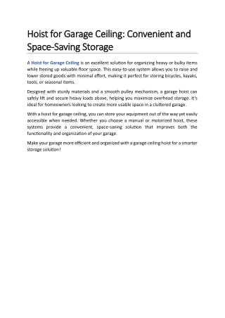 Hoist for Garage Ceiling